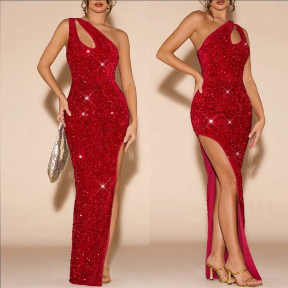 Elegant Red Sequin Prom Dress
